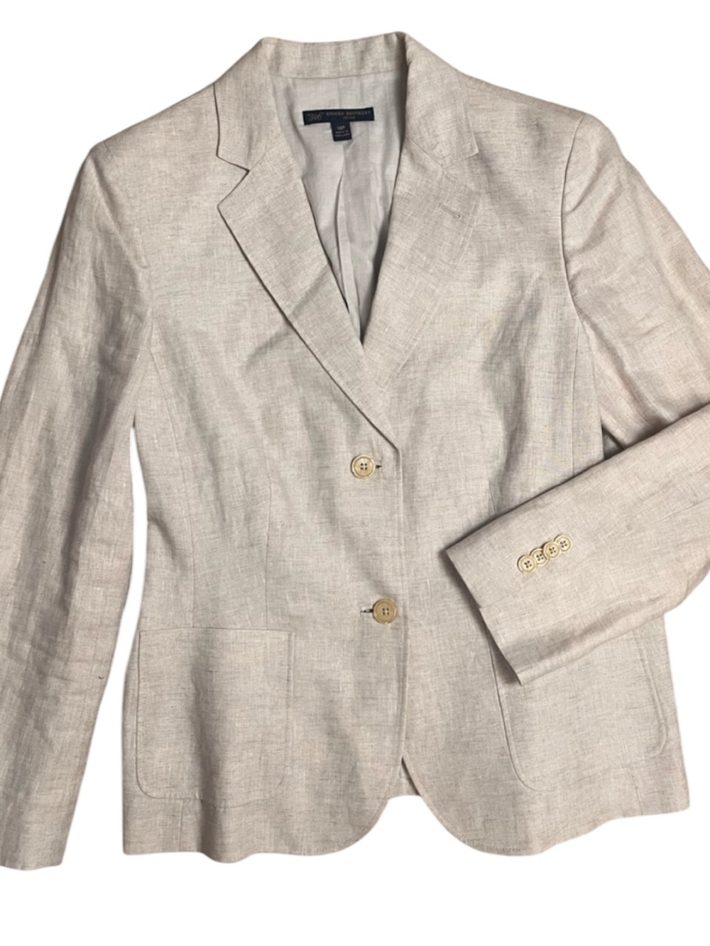 Brooks Brothers 346 Linen Blazer Women’s 14P Sandy Beige Preppy Classic Timeless